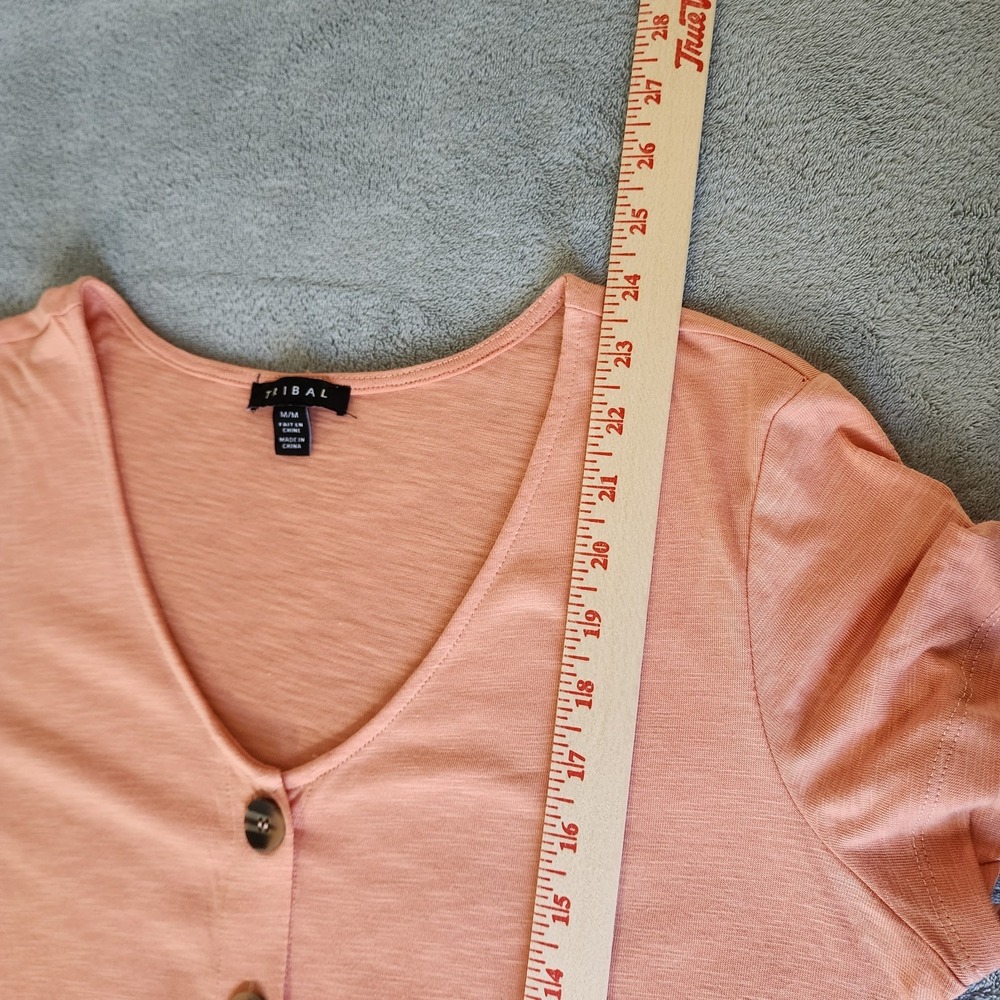 Tribal Women's Size Medium Adriana Top with Button Front Peach‎ Color - Picture 7 of 8